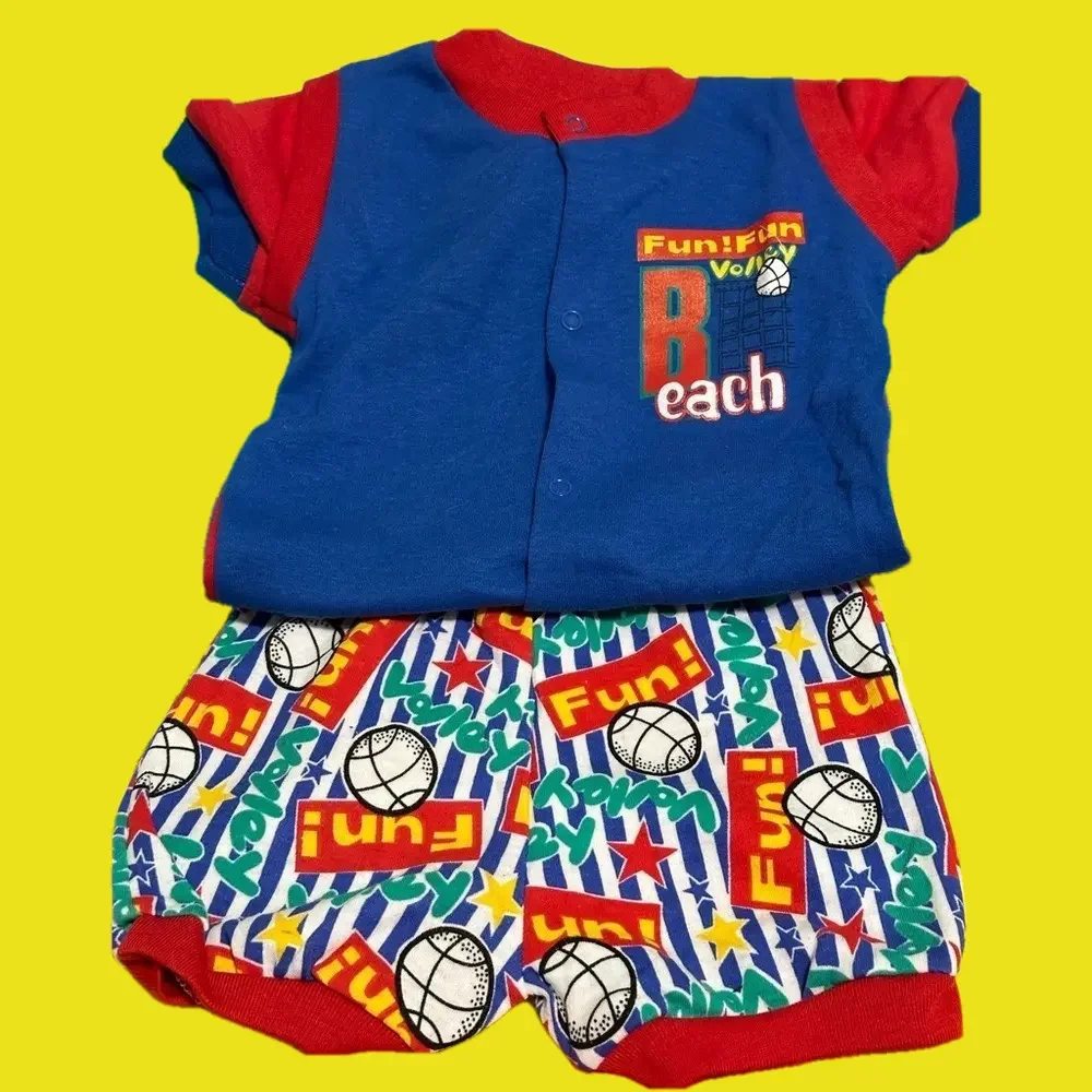 Cute beach volleyball shirt & short set by Cuties by Judy. Size 6-9 months. New!